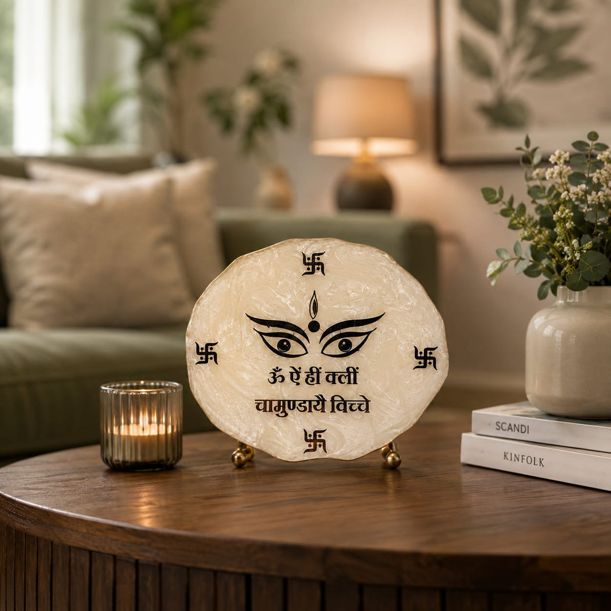 Divine Goddess Eyes White Agate Table Accent - detail view