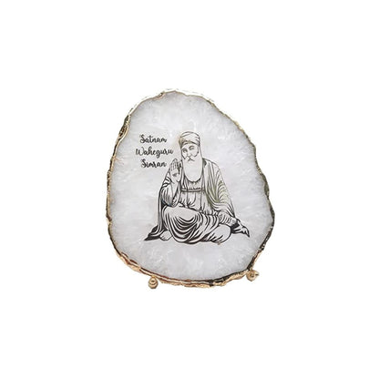 Divine Guru Nanak Dev Ji White Agate Table Accent - close-up detail