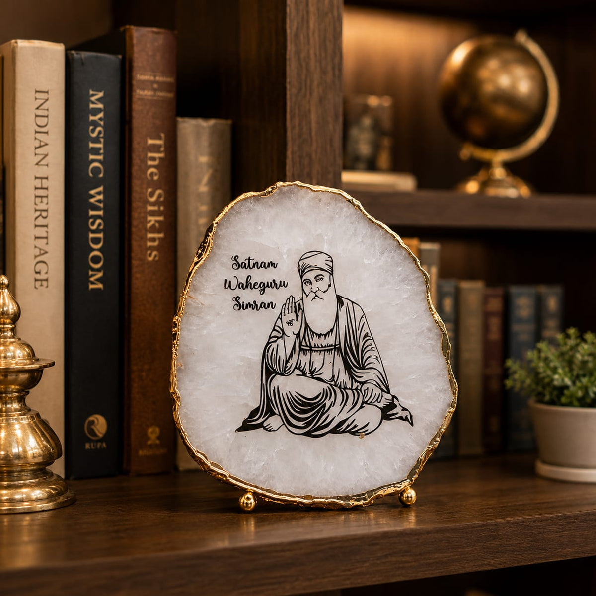 Divine Guru Nanak Dev Ji White Agate Table Accent - detail view