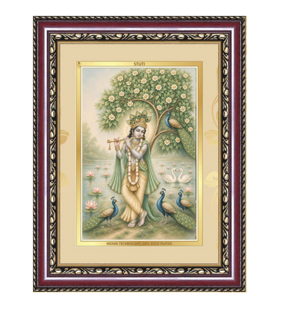 Divine Krishna Nature Ornate Framed Art - close-up detail