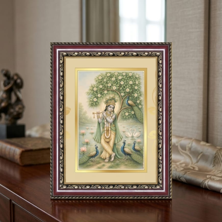 Divine Krishna Nature Ornate Framed Art - detail view