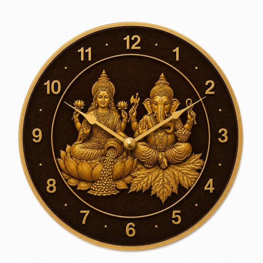 Divine Lakshmi Ganesha MDF Wall Clock - close-up detail