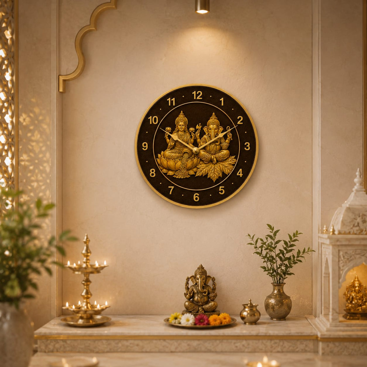 Divine Lakshmi Ganesha MDF Wall Clock - detail view