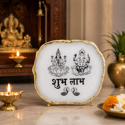 Divine Shubh Labh White Agate Table Accent