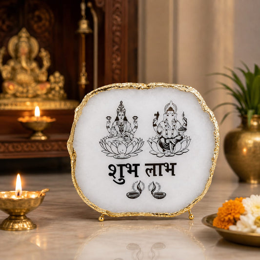 Divine Shubh Labh White Agate Table Accent
