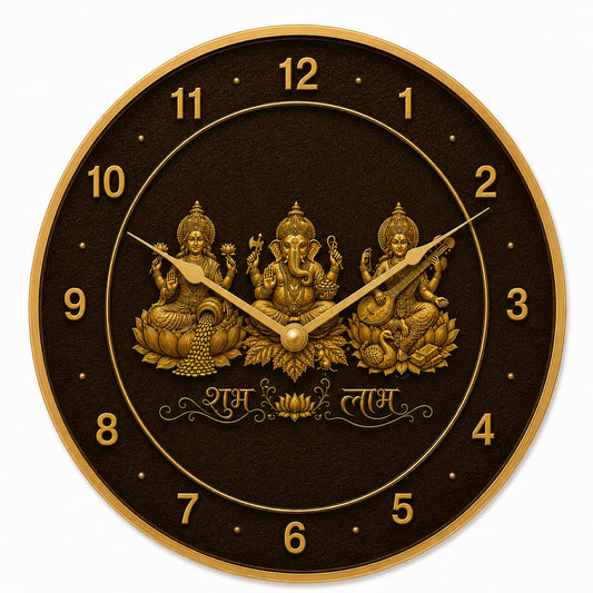 Divine Trinity Shubh Labh MDF Wall Clock - close-up detail