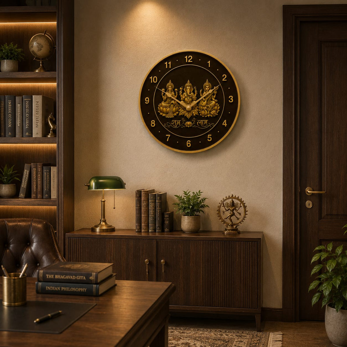Divine Trinity Shubh Labh MDF Wall Clock - detail view