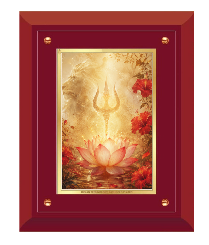 Divine Trishul and Lotus MDF Framed Art - detail view