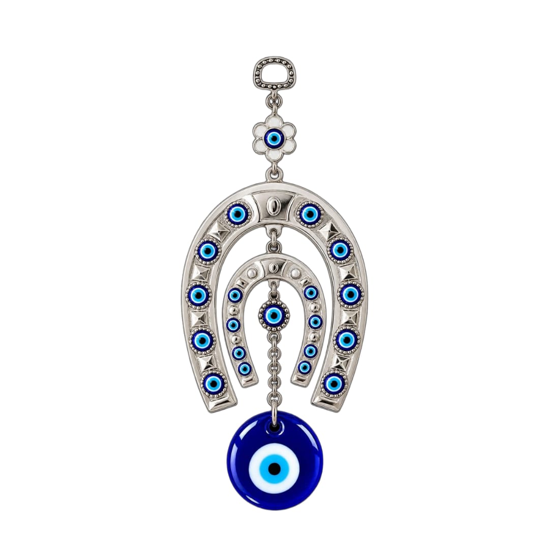 Double Horseshoe Evil Eye Wall Hanging - close-up detail