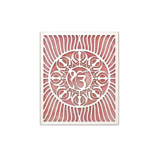 Ek Onkar and Khanda Cut Work Tea Light Holder On Rose Quartz - close-up detail