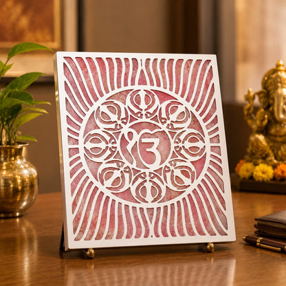 Ek Onkar and Khanda Cut Work Tea Light Holder On Rose Quartz