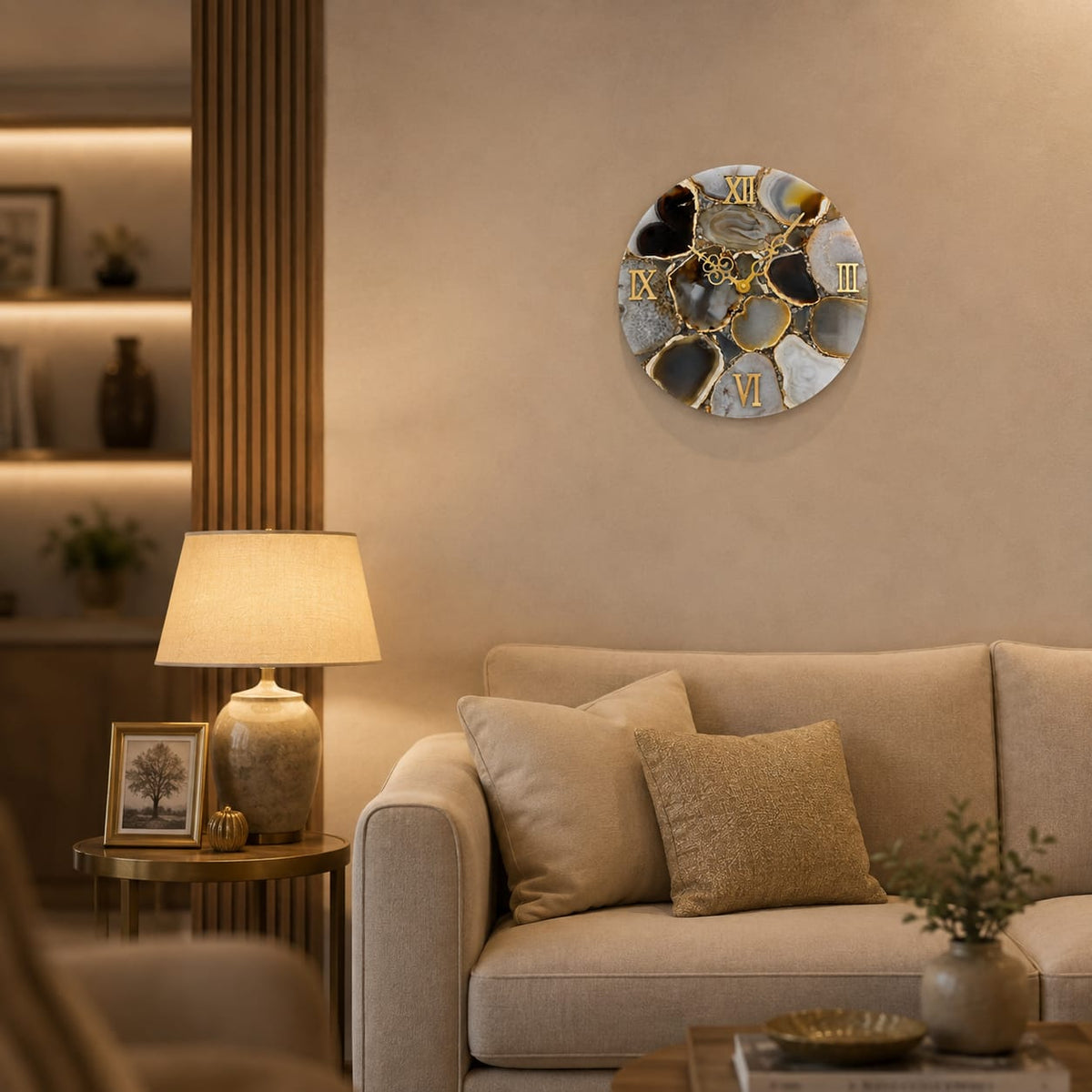 Elegant Agate Stone Wall Clock