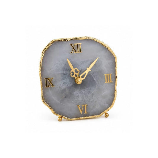 Elegant Grey Agate Table Clock - close-up detail