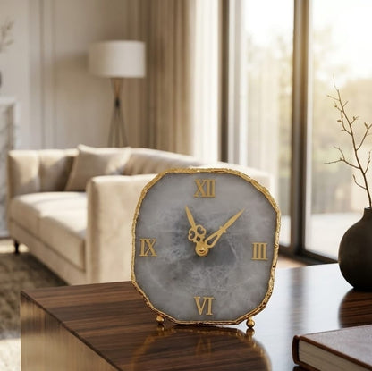 Elegant Grey Agate Table Clock - detail view