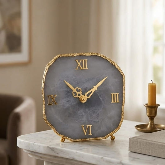 Elegant Grey Agate Table Clock