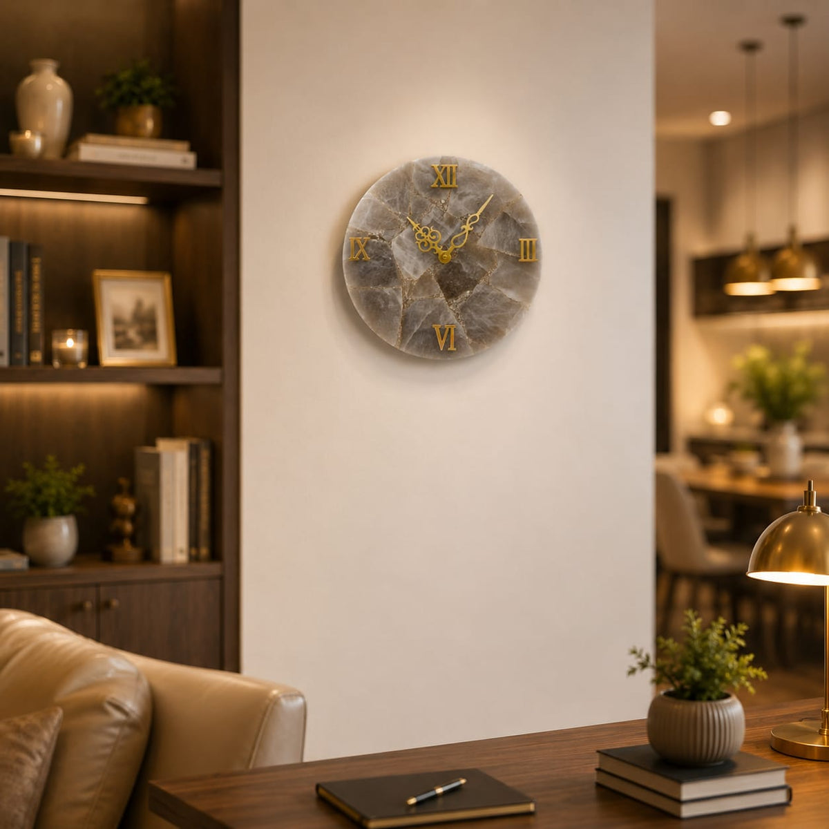 Elegant Grey Agate Wall Clock - detail view