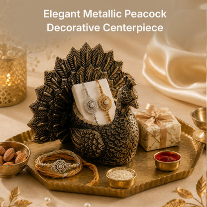Elegant Metallic Peacock Decorative Centerpiece - detail view