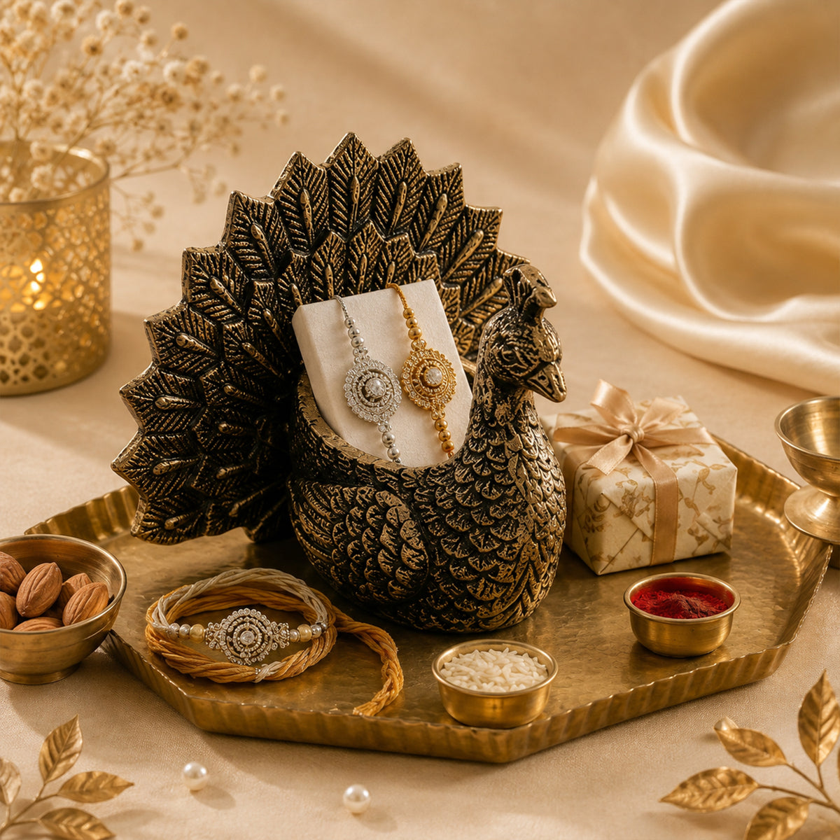 Elegant Metallic Peacock Decorative Centerpiece