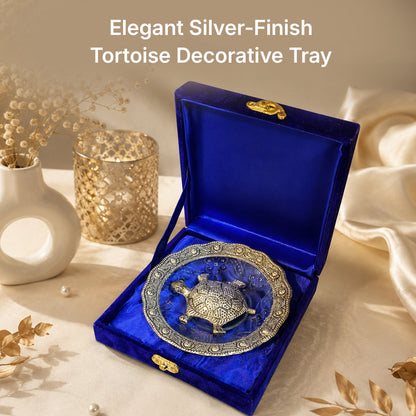 Elegant Silver-Finish Tortoise Decorative Tray - detail view