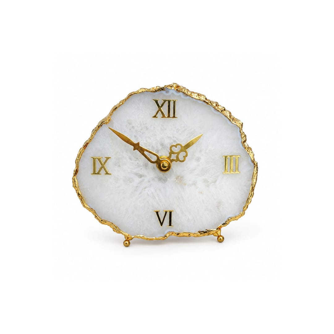 Elegant White Agate Table Clock - close-up detail