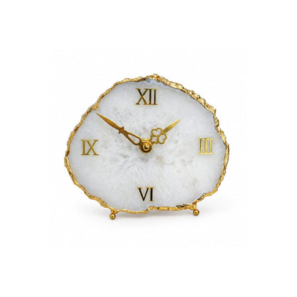 Elegant White Agate Table Clock - close-up detail