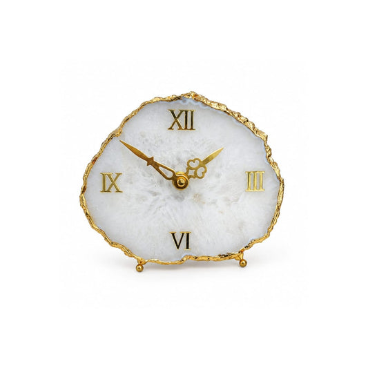 Elegant White Agate Table Clock - close-up detail