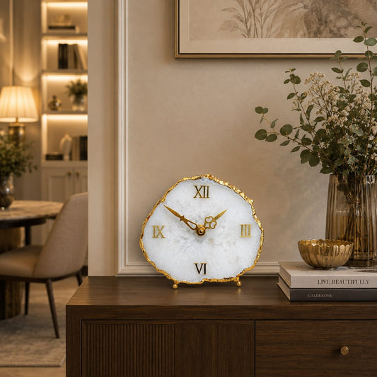 Elegant White Agate Table Clock