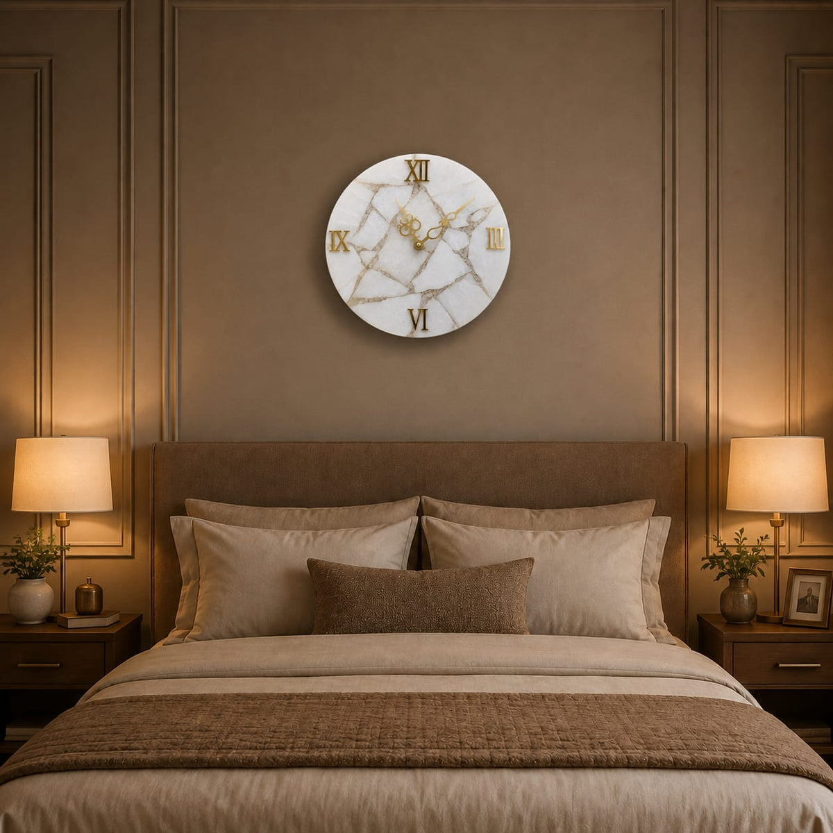 Elegant White Marble Wall Clock - detail view