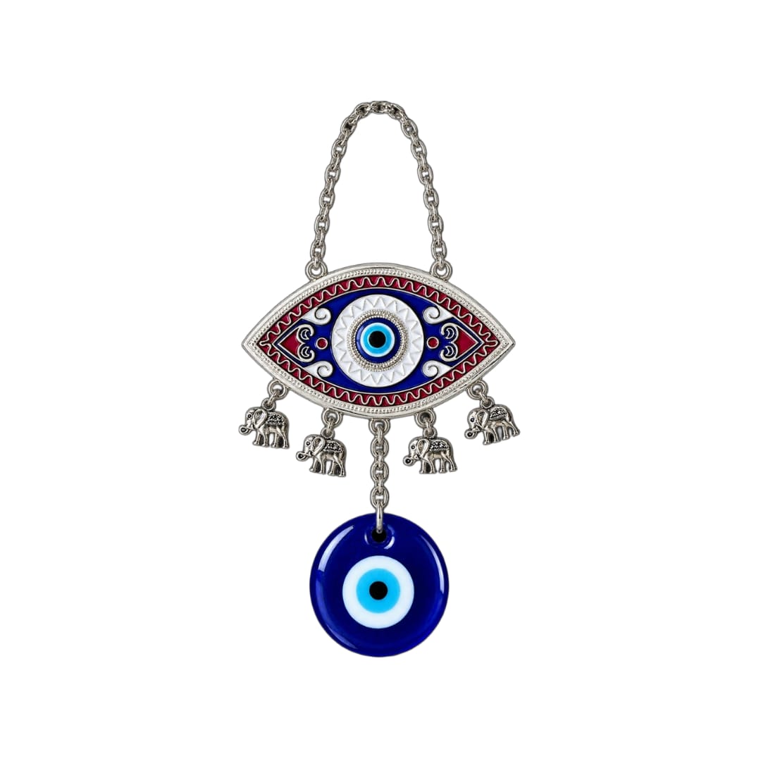 Evil Eye and Elephant Motifs Wall Hanging - close-up detail