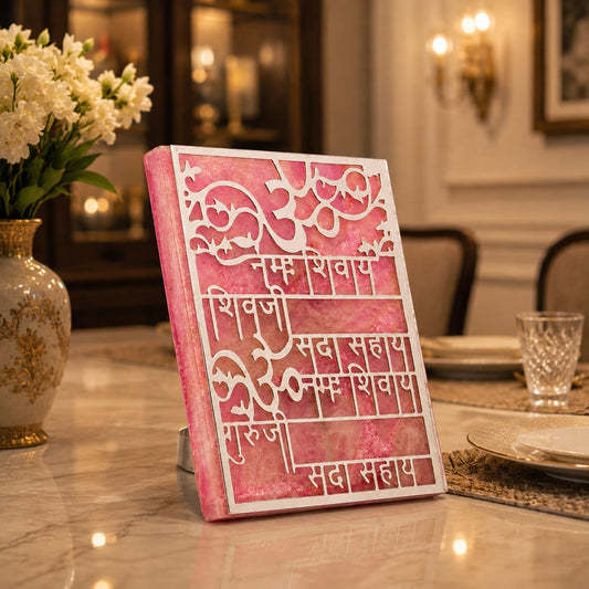 Gayatri Mantra Cut Work Tea Light Holder On Rose Quartz