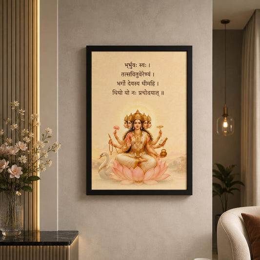 Gayatri Mantra Goddess Gayatri Double Glass Black Framed Art