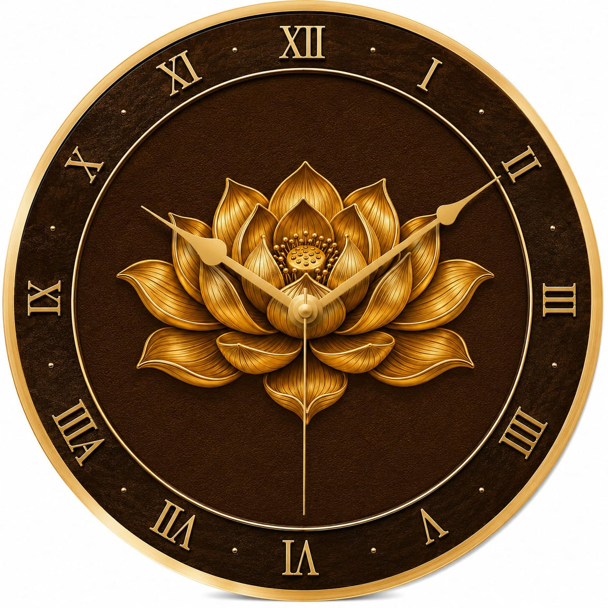 Golden Lotus MDF Wall Clock - close-up detail