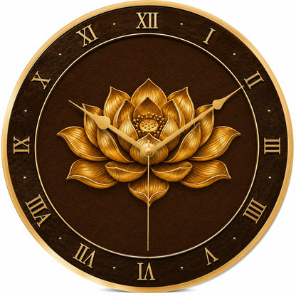 Golden Lotus MDF Wall Clock - close-up detail