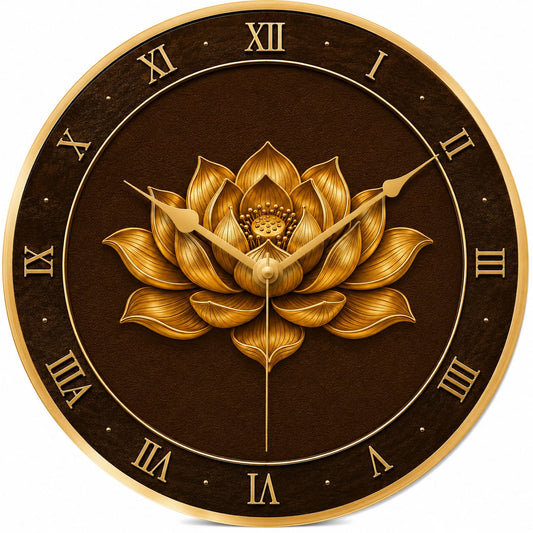 Golden Lotus MDF Wall Clock - close-up detail