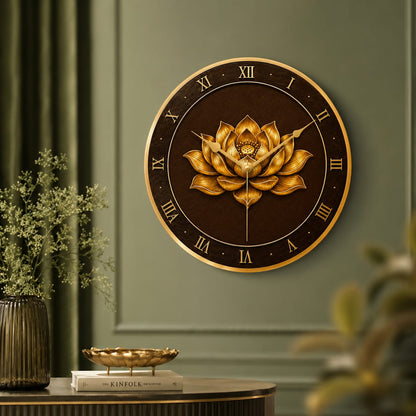 Golden Lotus MDF Wall Clock - detail view