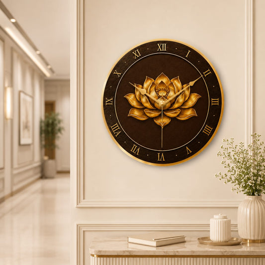 Golden Lotus MDF Wall Clock