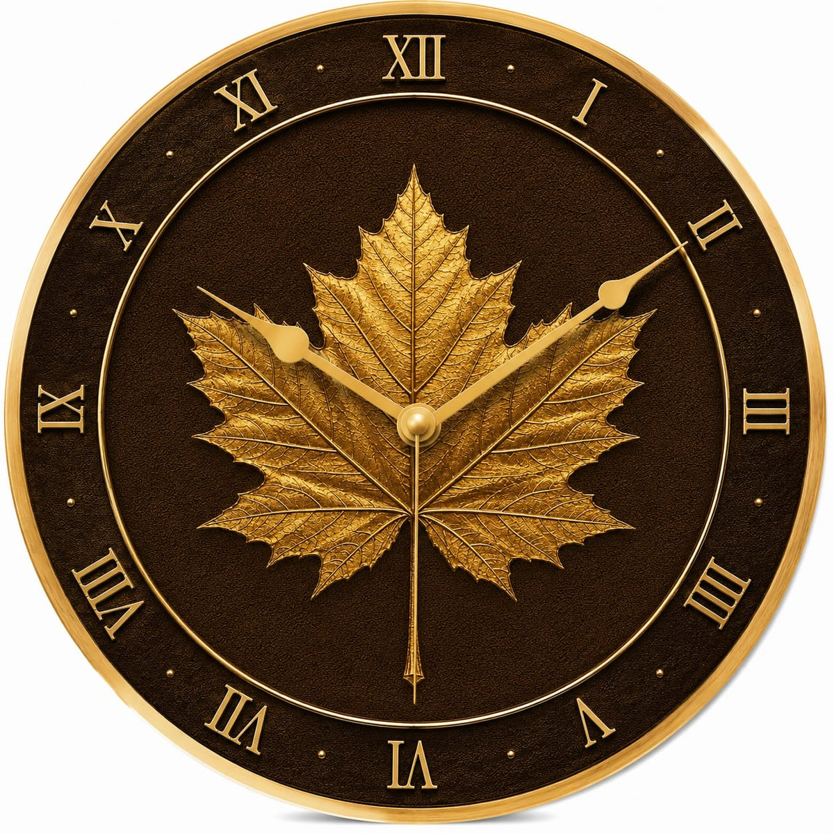 Golden Maple Leaf MDF Wall Clock - close-up detail