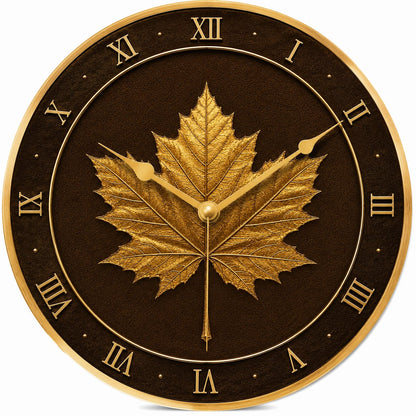 Golden Maple Leaf MDF Wall Clock - close-up detail