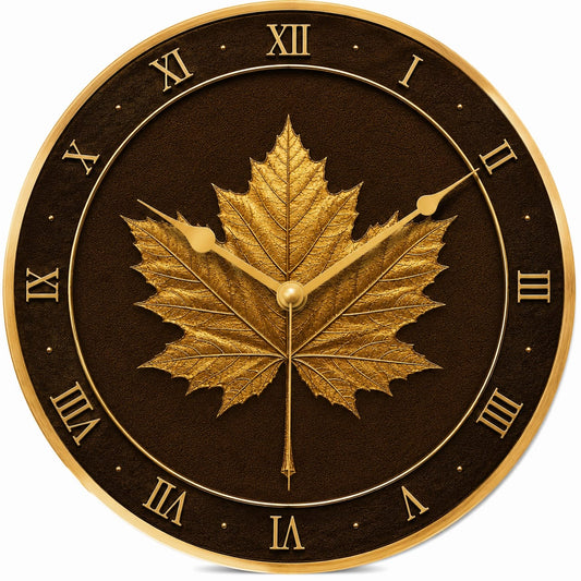 Golden Maple Leaf MDF Wall Clock - close-up detail
