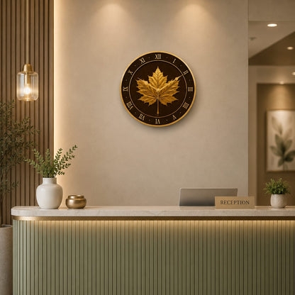 Golden Maple Leaf MDF Wall Clock - detail view