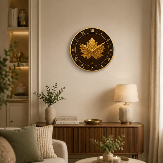 Golden Maple Leaf MDF Wall Clock