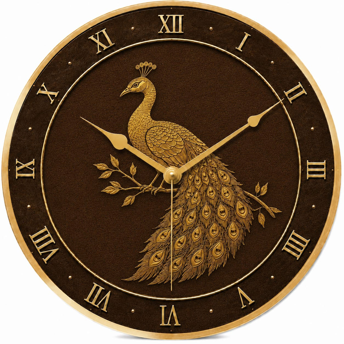 Golden Peacock MDF Wall Clock - close-up detail