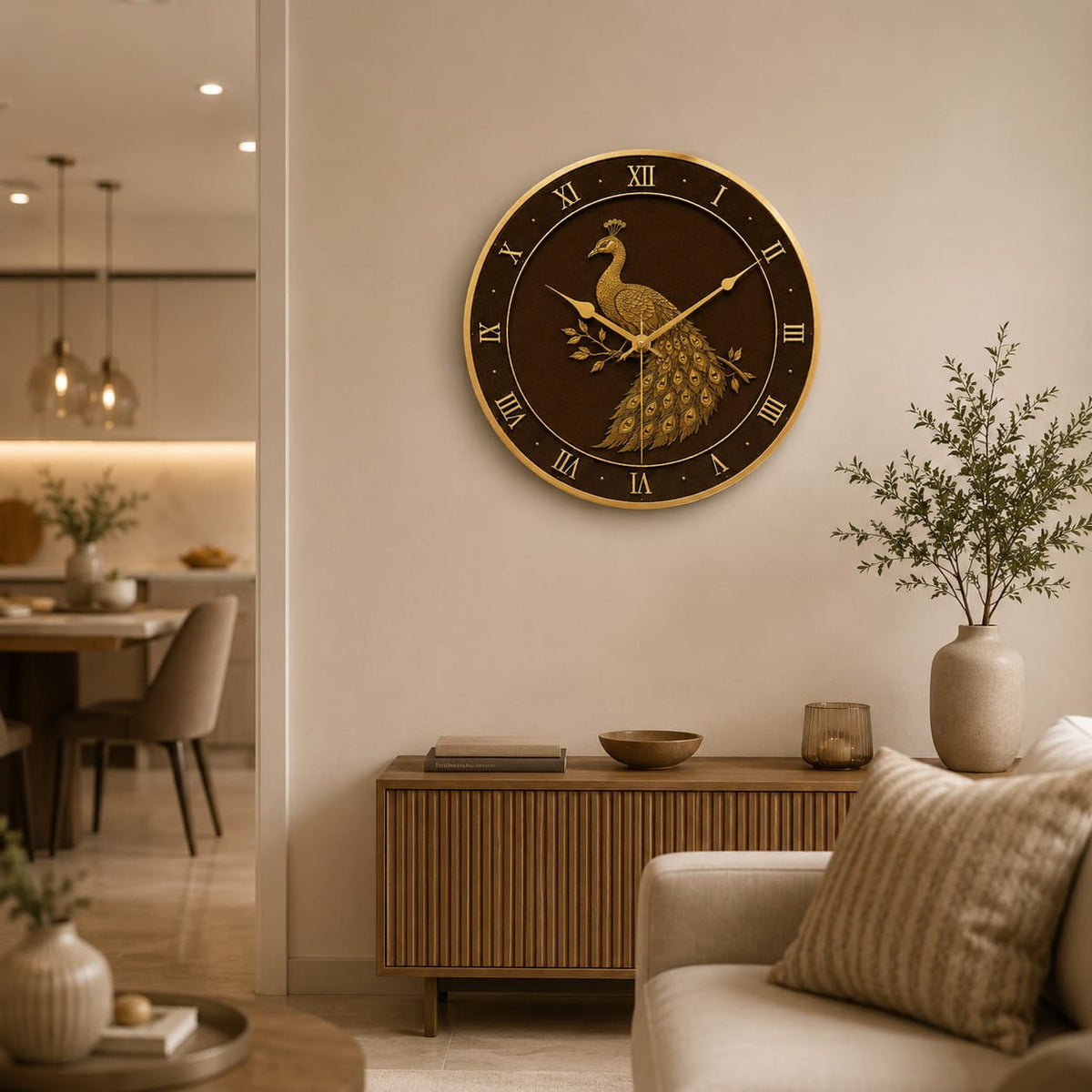 Golden Peacock MDF Wall Clock