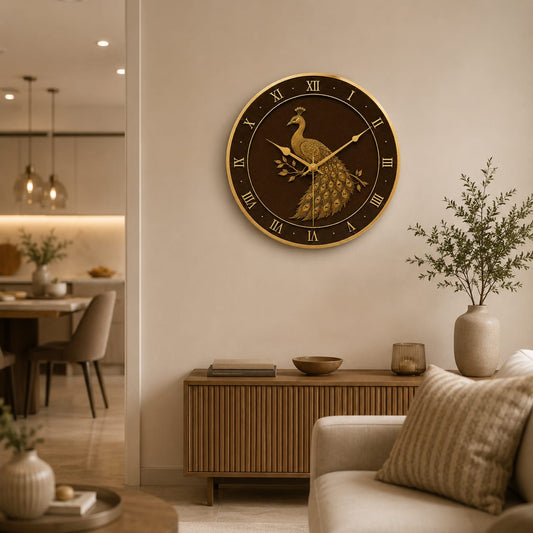 Golden Peacock MDF Wall Clock
