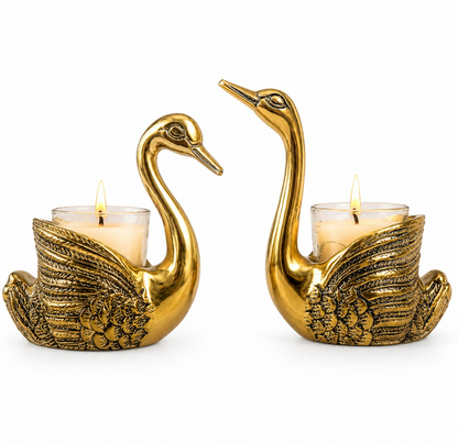 Golden Swan Tealight Candle Holder Set - close-up detail
