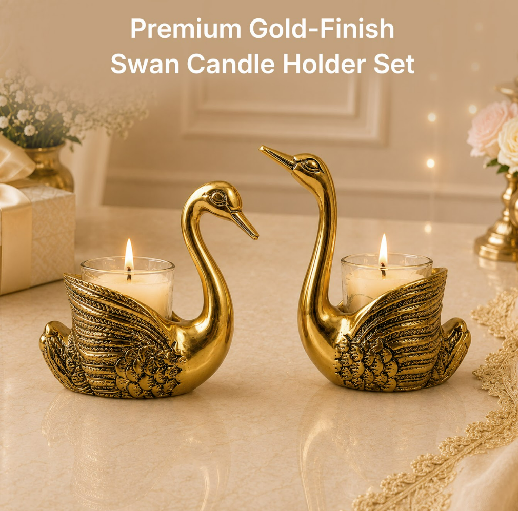 Golden Swan Tealight Candle Holder Set - detail view