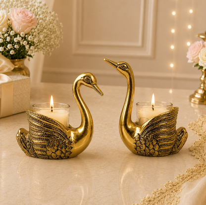 Golden Swan Tealight Candle Holder Set