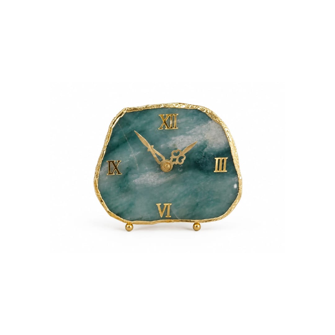 Green Aventurine Gold-Rimmed Table Clock - close-up detail