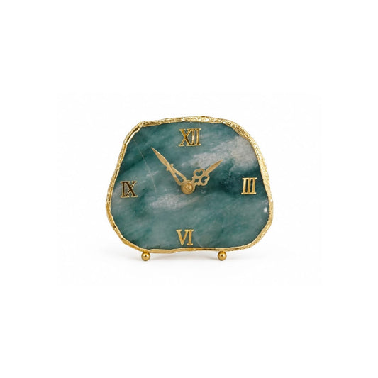 Green Aventurine Gold-Rimmed Table Clock - close-up detail