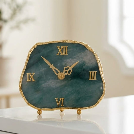Green Aventurine Gold-Rimmed Table Clock